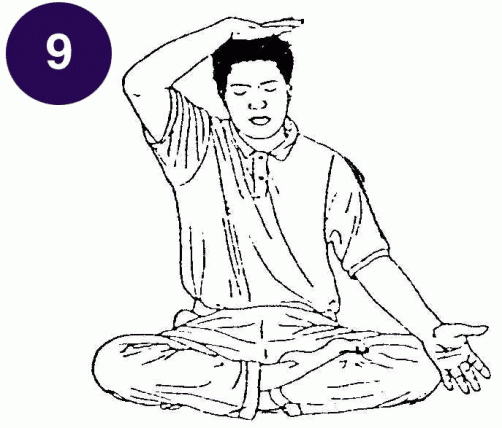 Al termine della meditazione, poniamo la mano ben tesa col palmo a contatto con l'osso della fontanella. Questo ci permette di portarvi l'attenzione e entrare in meditazione